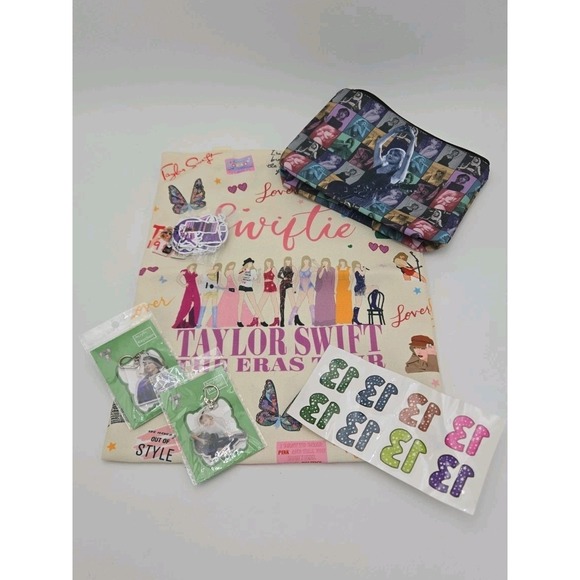 Handbags - Taylor Swift Eras Tour Canvas Tote Bag Makeup Bag 2 Keychains 48 Stickers NEW